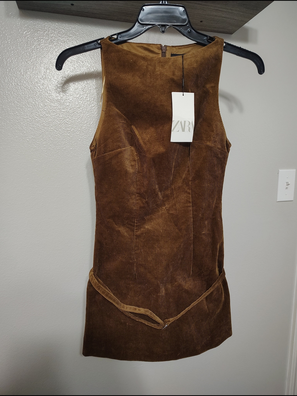 Zara Brown Corduroy Sleeveless Mini Dress